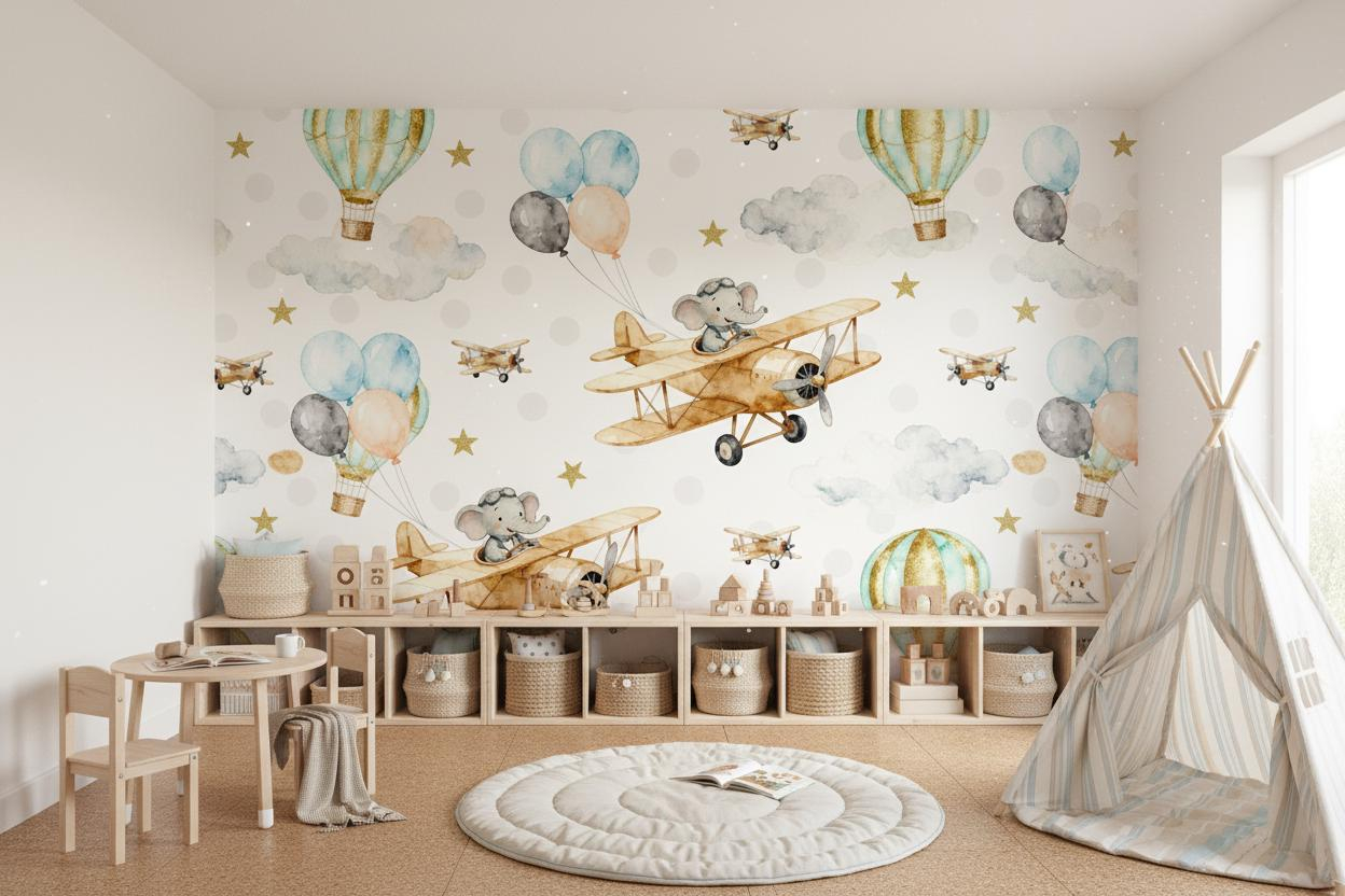Cartoon Animal Wall Mural Kids - Baby Nursery Peel And Stick Wallpaper recension och pris