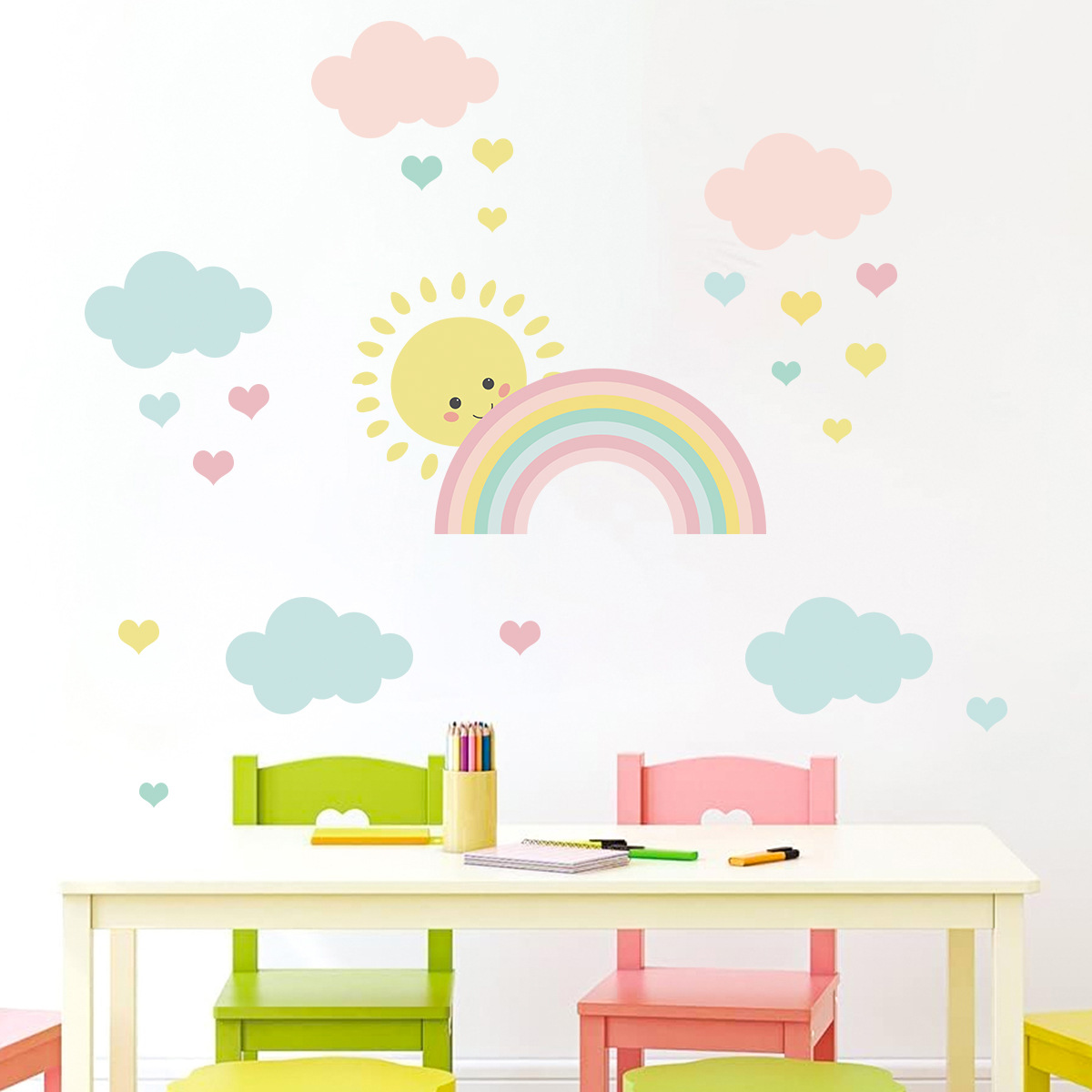 Cartoon Sun Rainbow Clouds Wal - Baby Nursery Boy recension och pris