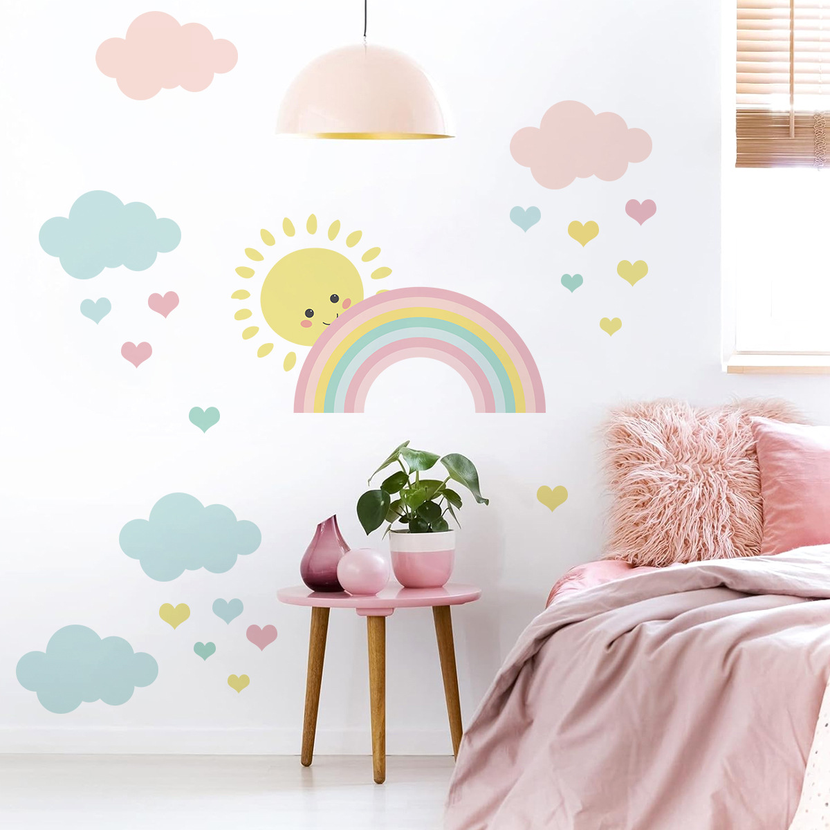 Cartoon Sun Rainbow Clouds Wal - Baby Nursery Boy recension och pris
