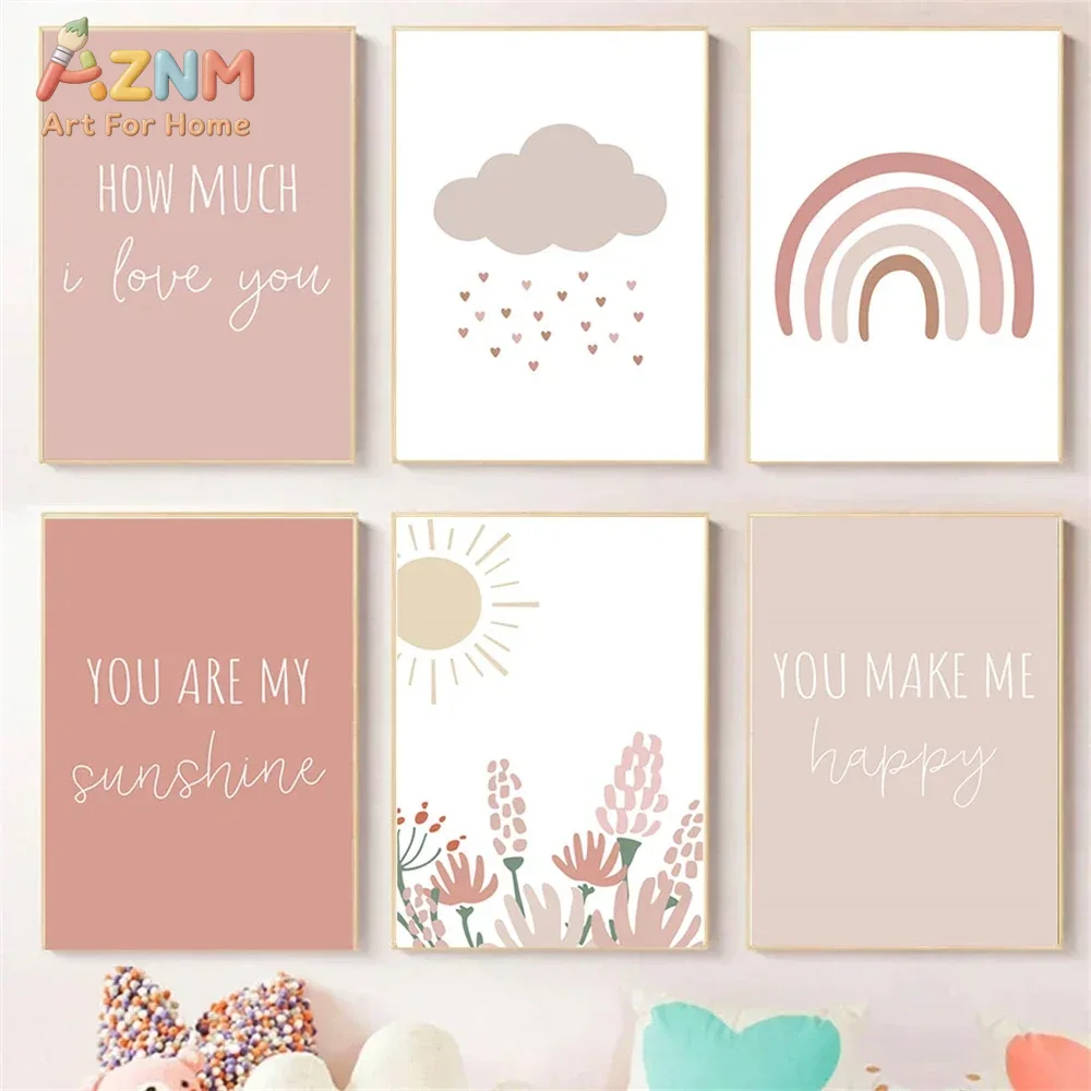 AZNM Boho Pink Rainbow Sun Flo - Baby Girl Nursery Quotes recension och pris