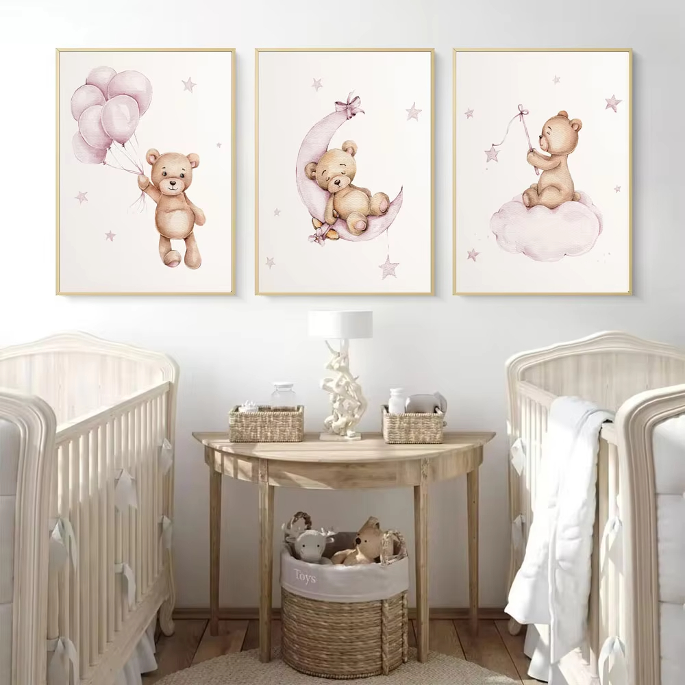 Bear Nursery Wall Art Decor Te - Baby Nursery Decor Girl recension och pris